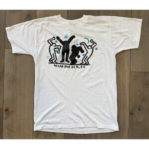 Vintage 80s Keith Haring Style Pop Art TShirt Men XL Washington DC Single Stitch
